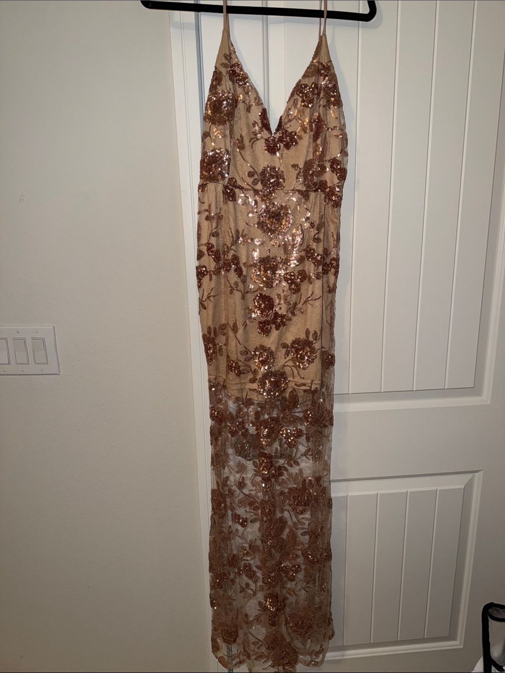 Fashion Nova Champagne Sequin Floral Maxi Dress